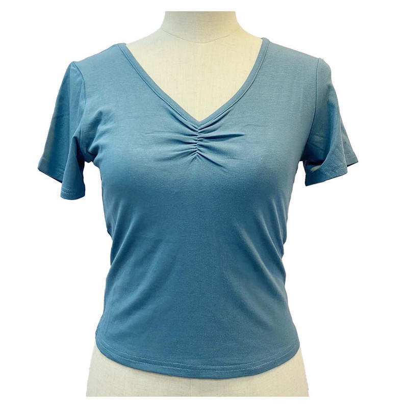 blue stretchable cotton half t shirt for women