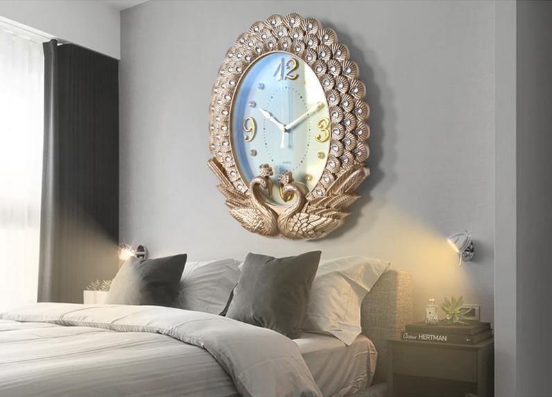 creative luxury wall clock vintage swan diamond painting living room wall clock bedroom silent big home decor v2