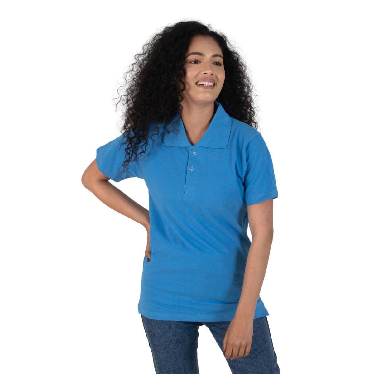 front button cotton polo tshirt for women sky blue