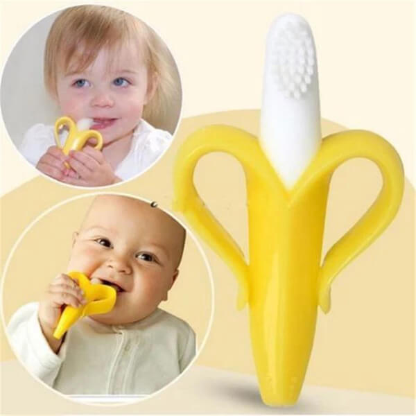 infants banana training toothbrush and teether 100 food grade silicone teething toysbpa free easy to hold and cleanbaby health care gift for toddlers 3 12 months and up boy girlyellownull