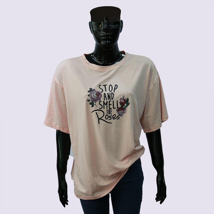 oversized printed t shirt for women stop and smell the roses