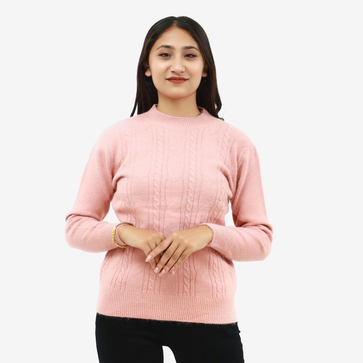 peach color full sleeve woolen tops for women