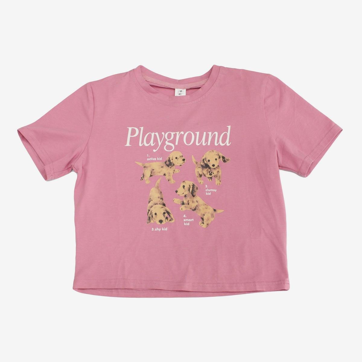 pink play ground dog printed crop tshirt for women