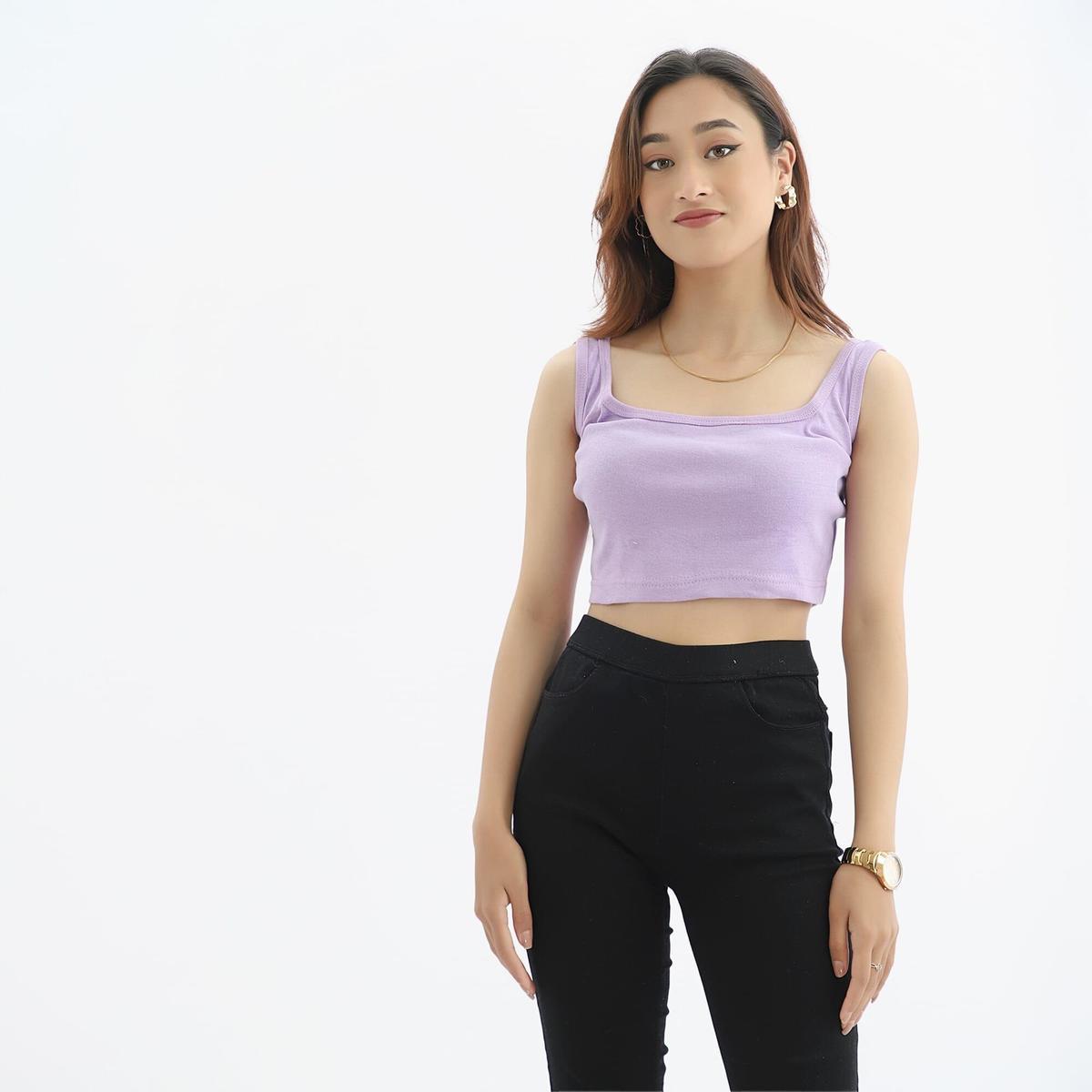 purple cotton round neck sleeveless cami tops for women
