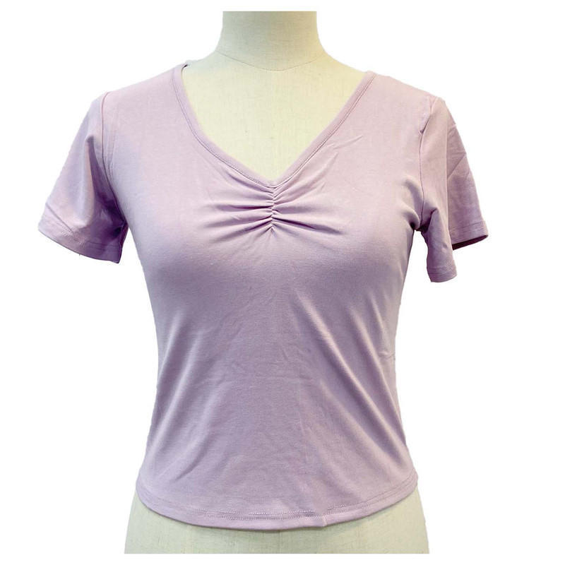 violet stretchable cotton half t shirt for women