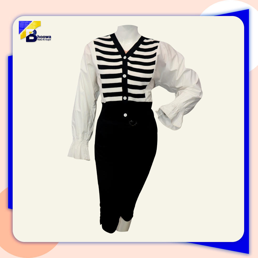 woolen mix striped crop balloon type t shirt for women