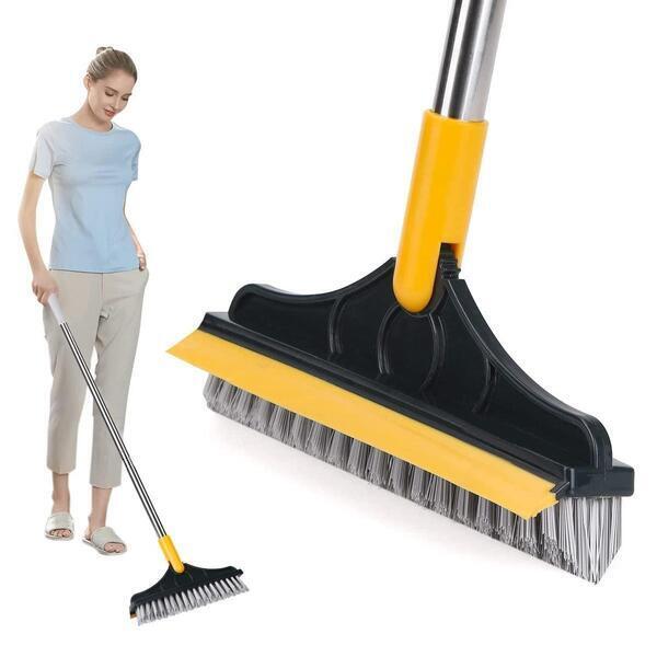 Bathroom / Toilet Cleaning Brush with Wiper 2 in 1 Tiles Floor Scrub with Long Handle 120° Rotate Home Kitchen