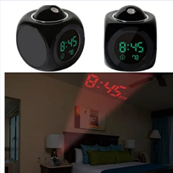 Projection Alarm Clock (Digital LCD Voice Talking Function, LED Wall/Ceiling Projection, Alarm/Snooze/Temperature Display)