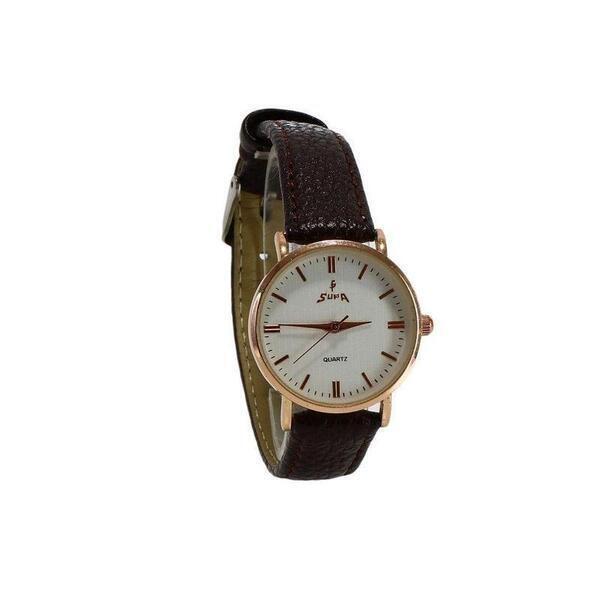Supa White Dial Round Watch With Brown Leather Strap For Women IK