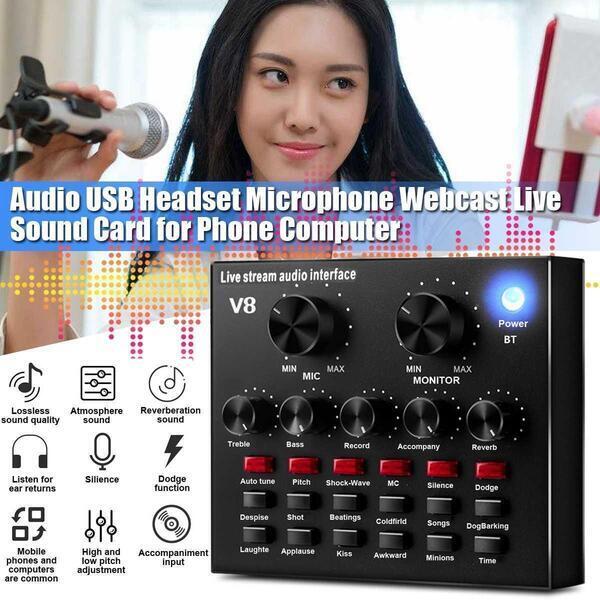 V8 Audio USB Headset Microphone Webcast Live Sound Cards