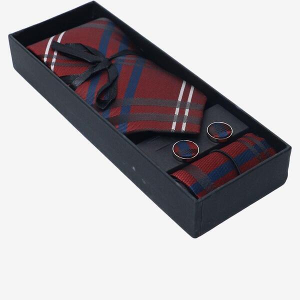 Multicolor Patterned Neck Tie With Cufflinks And Pocket Square For Men (0075)