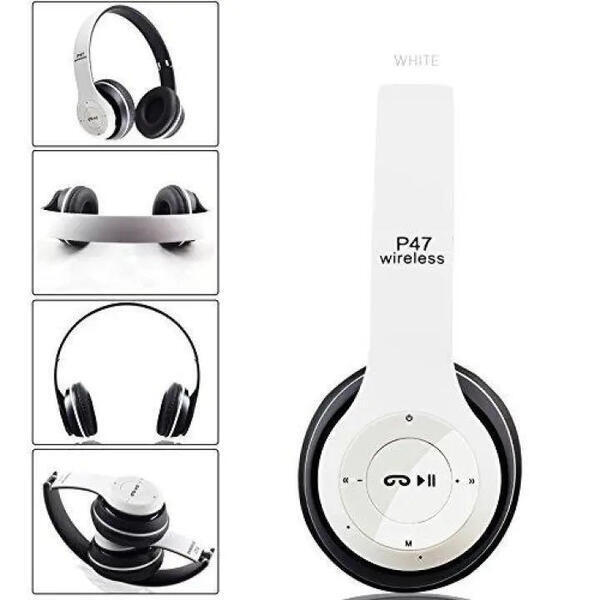 Comfrorble P47 Bluetooth Over Ear Foldable Headset With Microphone Stereo Earphones 3.5Mm Audio Support Fm Radio Tf For Pc Tv Smart Phones & Tablets