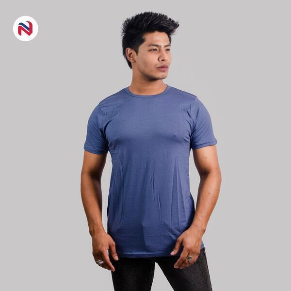 Nyptra Blue Grey Solid Muscle Fit Plain Cotton T-Shirt For Men - Fashion | T-Shirts For Men | Men's Wear | T-Shirts