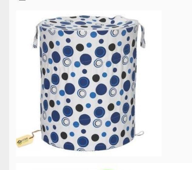 Foldable Pop-Up Round Laundry Bag Basket With Zippered Lid (Color Vary ) | Printed Cotton Laundry Bag With Zippered Closure