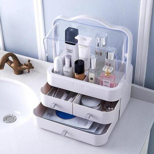Drawer Type Cosmetics Storage Box With Cover Dust-Proof Skin Care Products Rack Dressing Table Desktop Finishing Box