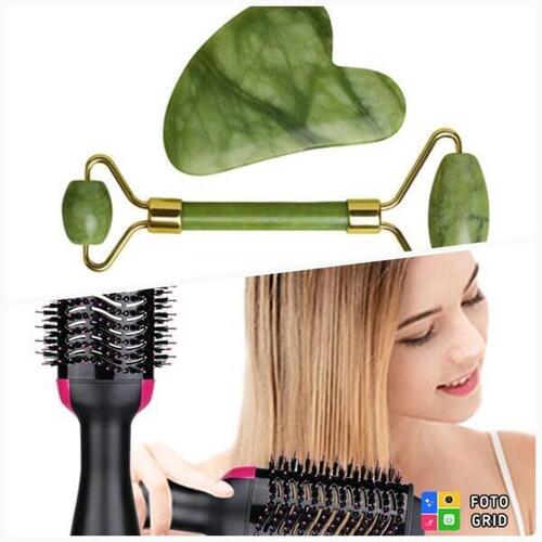 Special Combo 2 In 1 One Step Hair Styler / Straightener+ Jade roller with Gua sha Massage Tool
