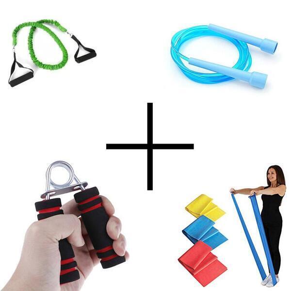 Combo of Safety TPR Exercise Tube + Hand Wrist Power Grip Strength Training Fitness Gym Exerciser Gripper + Resistance Band + Skip Hop Skipping Rope