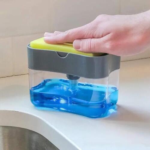 National Kitchenware 2 In 1 Manual Soap Dispenser With Sponge Holder | Plastic Material Rectangular Durable Soap Dispenser