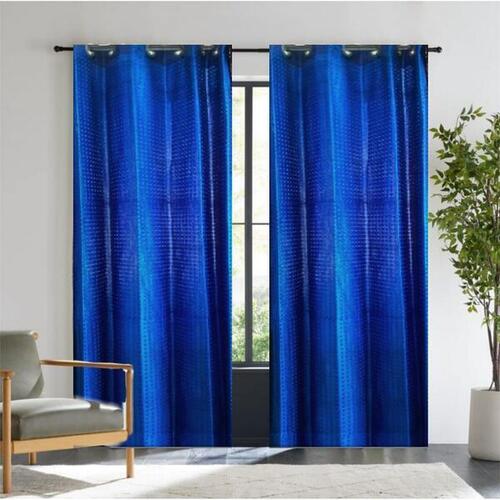 Plain Blue Two Pieces Printed Curtain With Eyelet Rings (60 * 84 Inches)