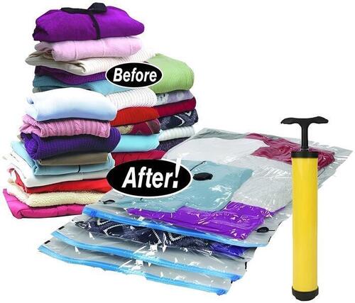 Reusable Ziplock Vacuum Storage Space Saver Bags with Travel Hand Pump for Clothes | Vacuum Storage Space Saver Bag