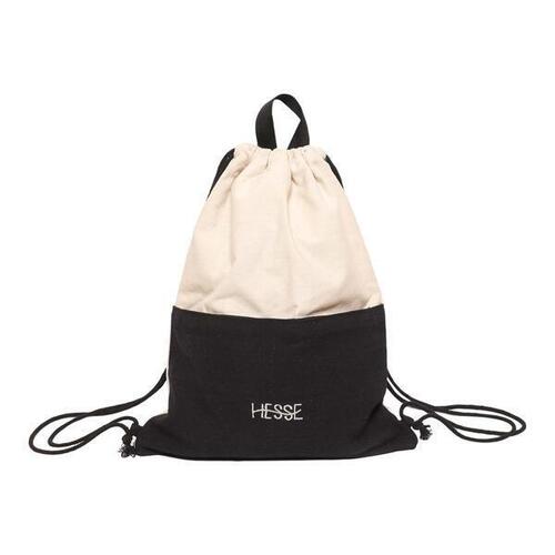 HESSE Unisex Drawstring Foldable Backpack Futsal Gym Travel Bag (Off-white & Black)