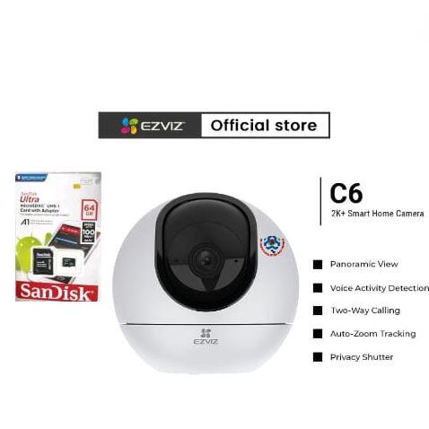 Ezviz Hikvision C6 2K⁺ 4Mp Dual-Band Wi-Fi,Two Way Audio,Ptz Ip Cctv Camera With Sd Card Supported(Sandisk 64Gb Sd Card Included)
