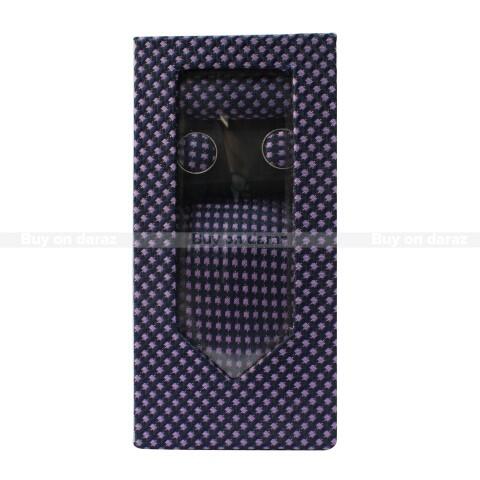 Solid Box Print Tie Set (Cufflinks + Pocket Square )