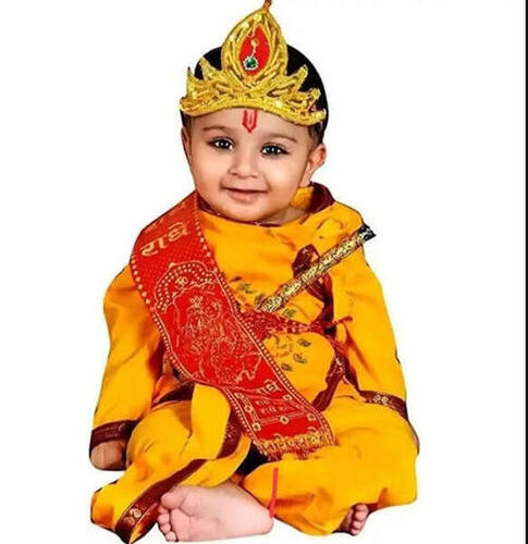 100% Cotton Dhoti Kurta Krishna Kids Costume Ethnic Wear Dress - Kurta, Dhoti, Bansuri, Mor Pankh Mukut, Bandhni Patka) 2 Ratings