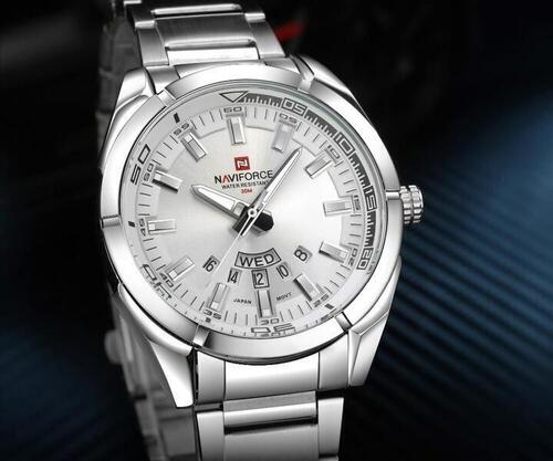 badgeNaviForce NF9038 Day Date Function Analog Watch For Men - Silver