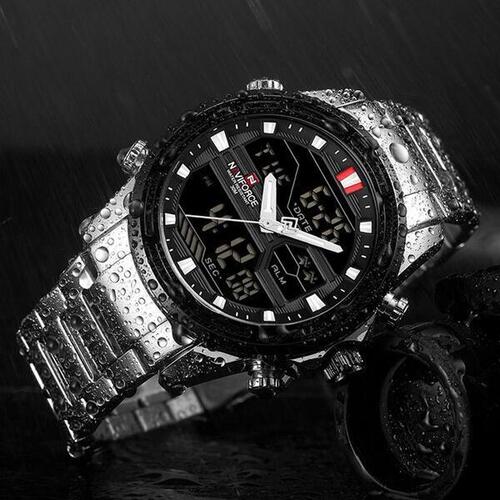 badgeNAVIFORCE Nf9138 Digital Analog Dual Movement Stainless Steel Watch - Black/Silver