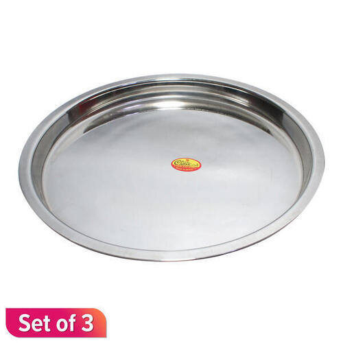 Big Classic Steel Patti Khumcha Thal Stainless Steel Dinner Plate Set 3