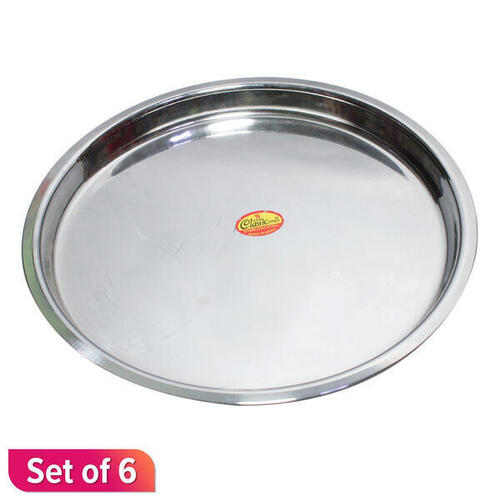 Big Classic Steel Patti Khumcha Thal Stainless Steel Dinner Plate Set 6