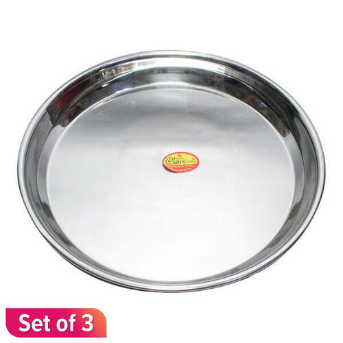 Classic Steel Patti Khumcha Thal Stainless Steel Dinner Plate Set 3