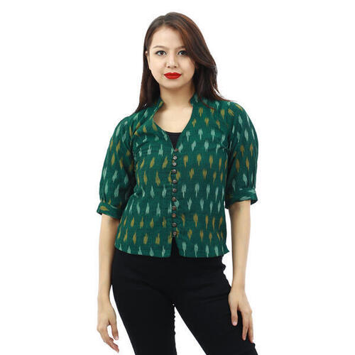 Cotton Collar Neck Dhaka Printed Tops For Women