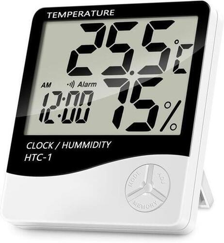 Temperature Humidity Time Display Meter with Alarm Clock - Wall Mount or Table Top, HTC1