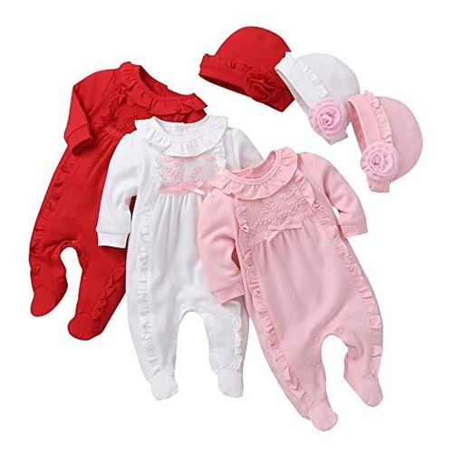 Autumn Winter Baby Clothes Newborn Baby Girl Lace Jumpsuit Footies Overall with Cap Sleeping Bag