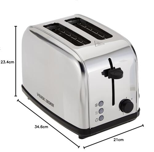 Decker 2 Slice Cool Touch Toaster, Silver - ET222-B5, Stainless Steel Material