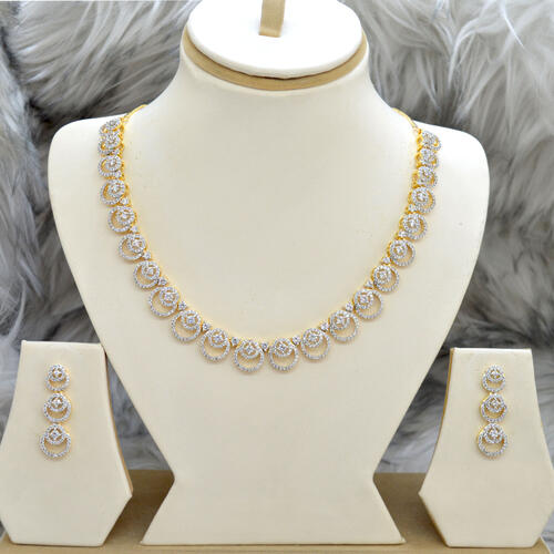 Jewels Of Nepal Australian / American Diamond 5A Studded Designer Necklace and Earrings Set for Women