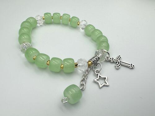 Light GreenStone Beads Designer Bracelet With Two Charm And One Stone For Women - Keshav Handicraft