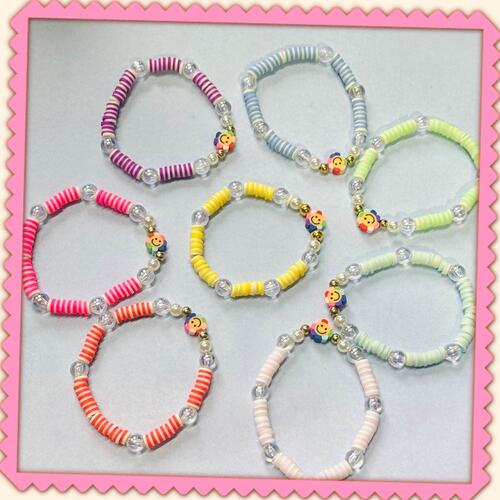 Multicolor Clay Bead with smiley clay charm Bracelet