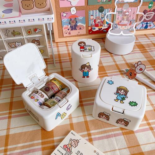RHS Online Mini Desktop Plastic Storage Box For Stickers Clips Cotton Pad Accessories INS Button Storage Box