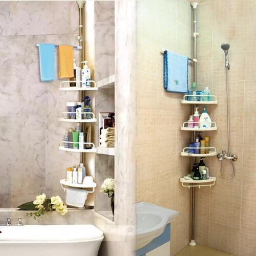 No Tools 4 Tier Multi Use Rack Corner Shelf Holder Shelves Adjustable Storage Space Saver Organizer Kitchen Bathroom Toilet 260cm