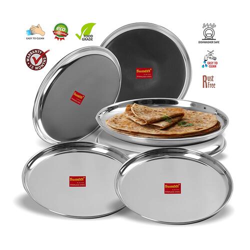 Pieces Dinner Plate Stainless Steel Heavy Gauge Dinner Plates with Mirror Finish 27.5cm Diameter -pc