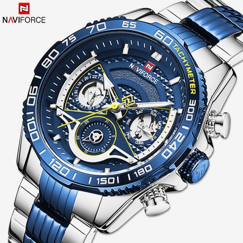 Naviforce NF9185 Stainless Steel Casual Multi-function Quartz Wrist Watch - Blue/Silver