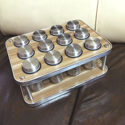 12jars Condiment Spice Rack Rectangular Masala Jar Kitchen Organizer Wooden Masla Rack