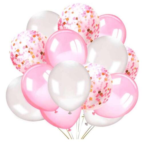 ANGEL= 12 Inches Latex Balloons Confetti Balloons Pink and White Balloons Helium Balloons Party Supplies for Wedding Birthday Girl Baby Shower Party Decoration