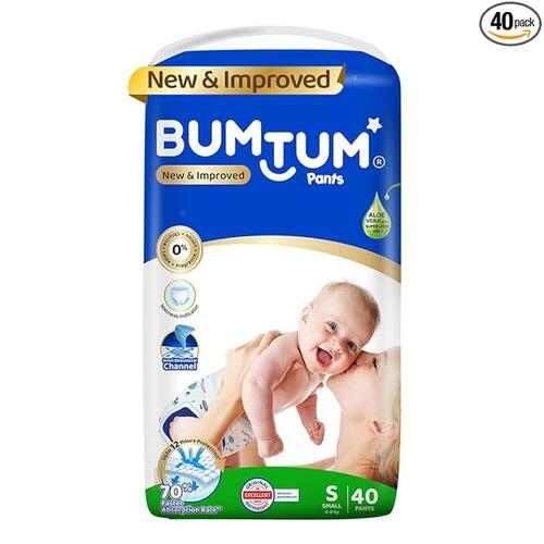 Bumtum Baby Diaper Pants, Small/S Size 40 Count, Double Layer Leakage Protection Infused With Aloe Vera, Cottony Soft High Absorb Technology