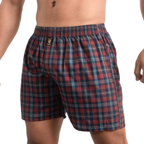 ONE HORN - BRICK RED CHECK Printed Boxer Shorts