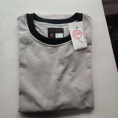 Rose & Threads - Grey Color Half Sleeve Plain Tshirt with Black Border for Men
